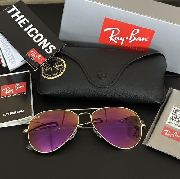 LIKE NEW Ray-Ban Aviator RB3025 Purple Mirror Ray ban Sunglasses - Picture 7 of 15
